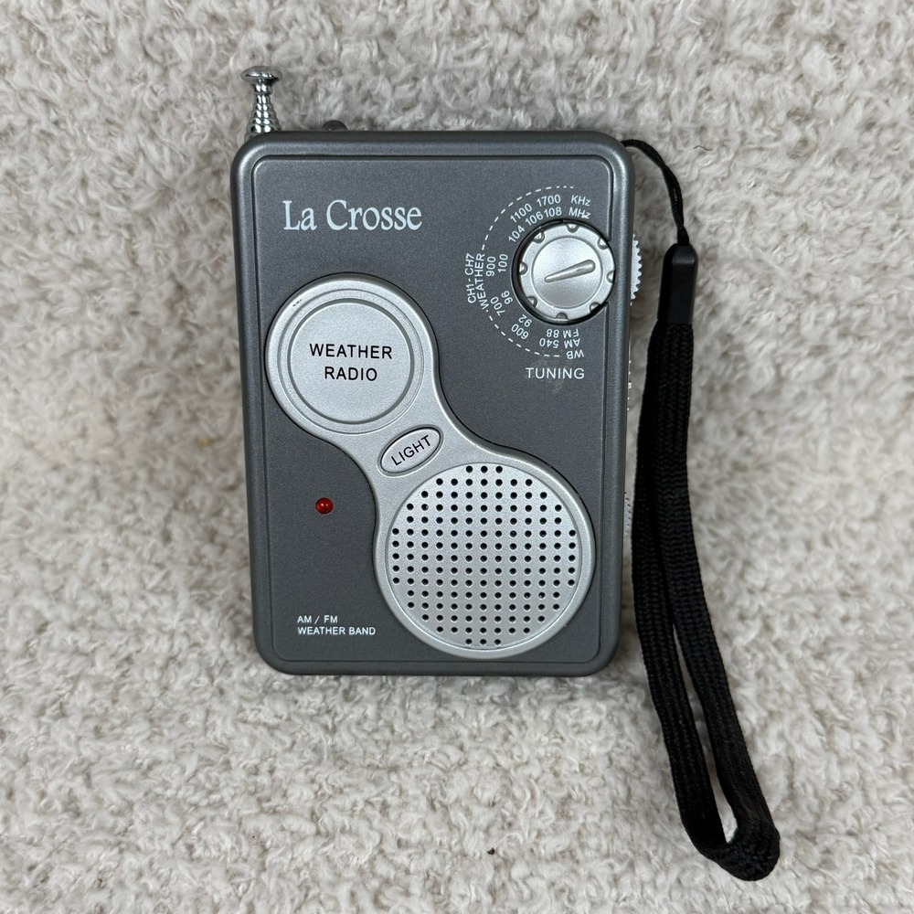 La Crosse 809-905 Portable AM FM NOAA Weather Band Radio with LED Light Grey